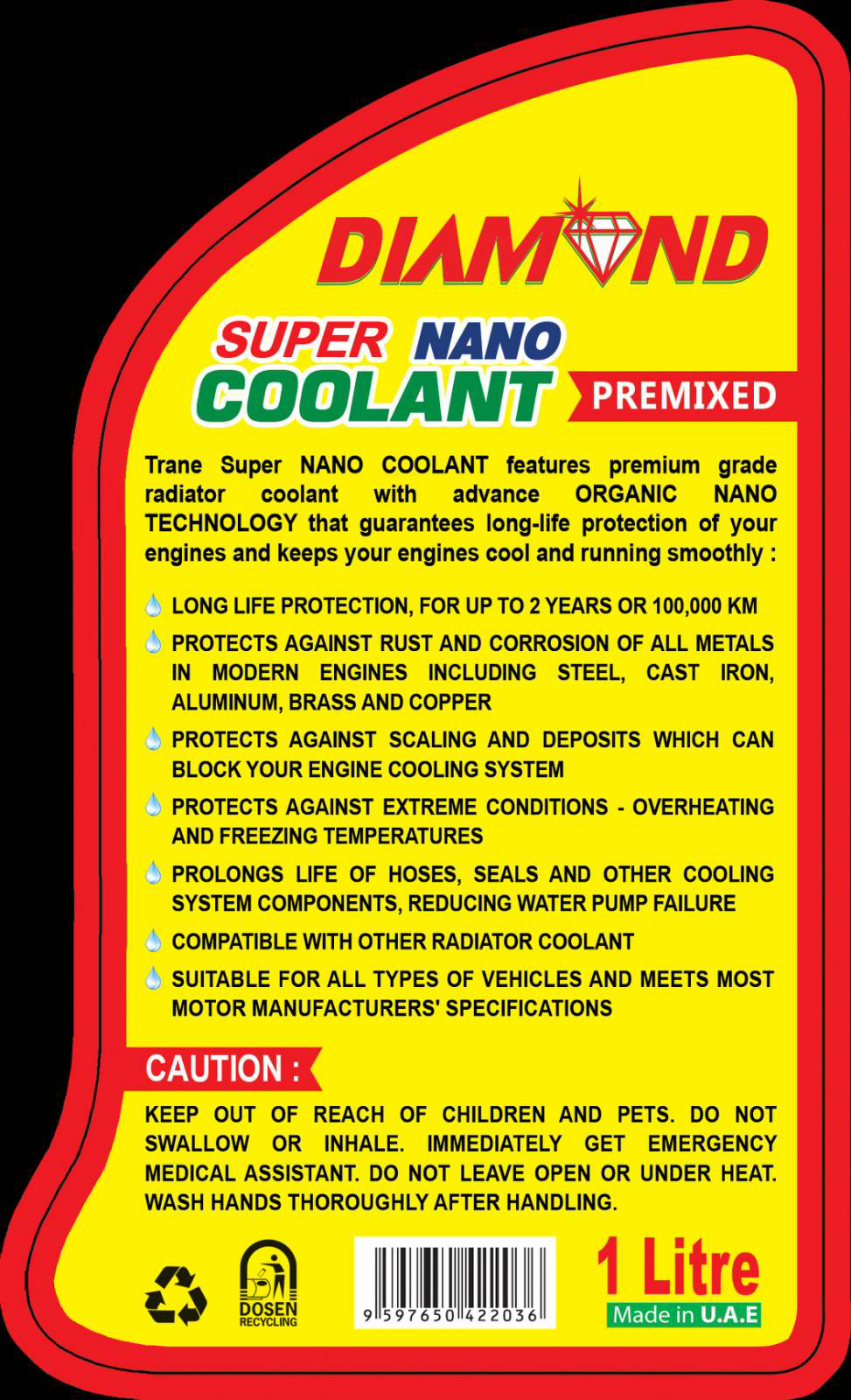 Diamond Coolant 1L Back Label Specifications